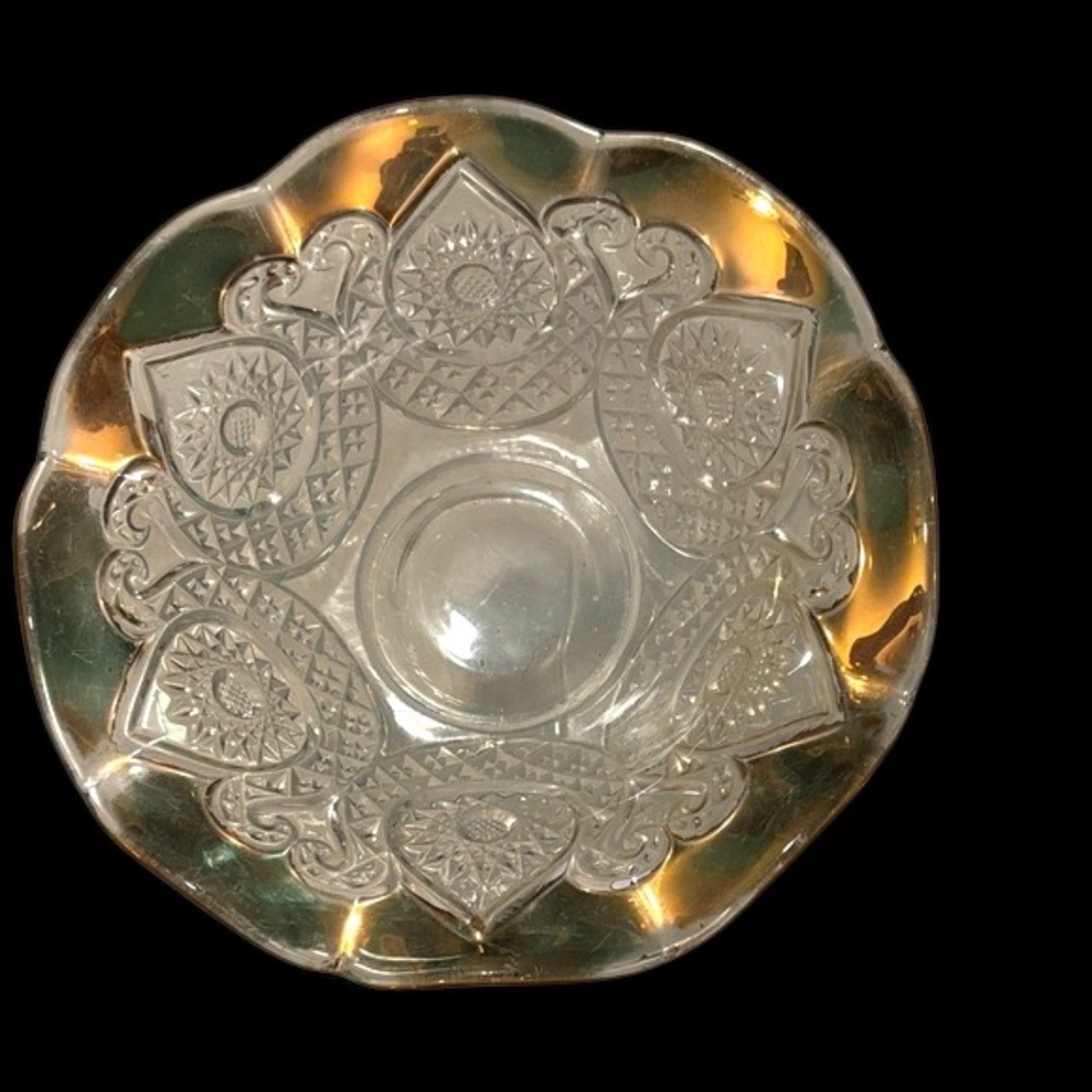 Vintage EAPG New Martinsville Horseshoe Medallion Pressed Glass Small Candy Dish